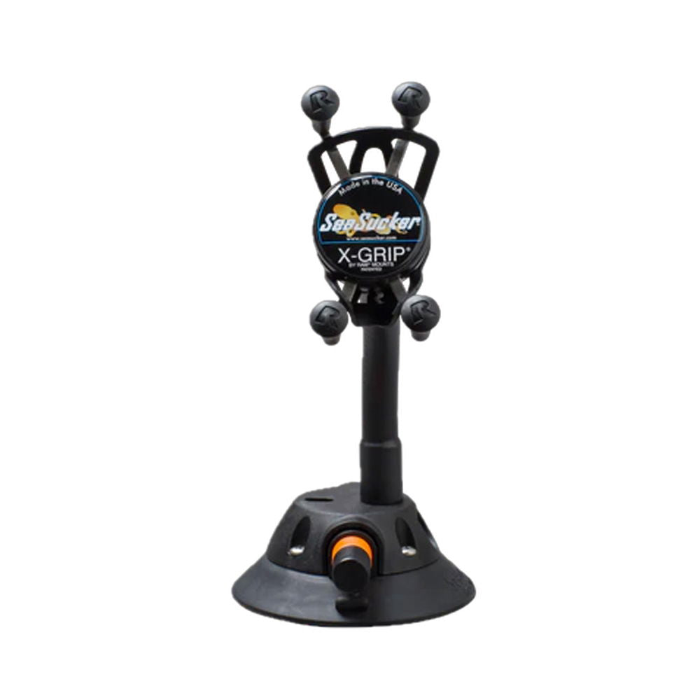 SeaSucker Flex-X Phone Mount with flexible arm and X-Grip holder for secure device mounting on accessories.