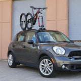 SeaSucker Flight Deck bike rack accessory with mounted bike and front wheel securing system for stability and transport.