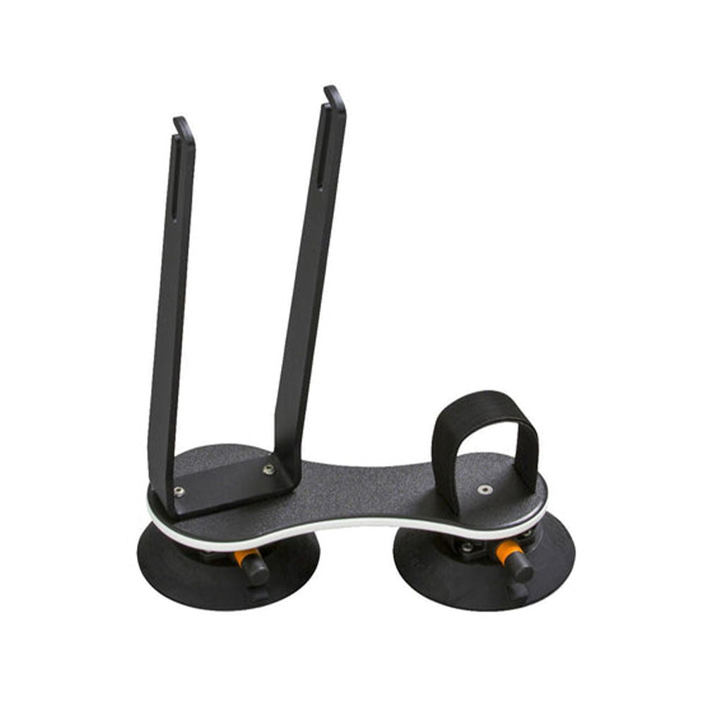 SeaSucker Flight Deck bike rack accessory with front wheel mounting and stability features, shown mounted on a vehicle roof.