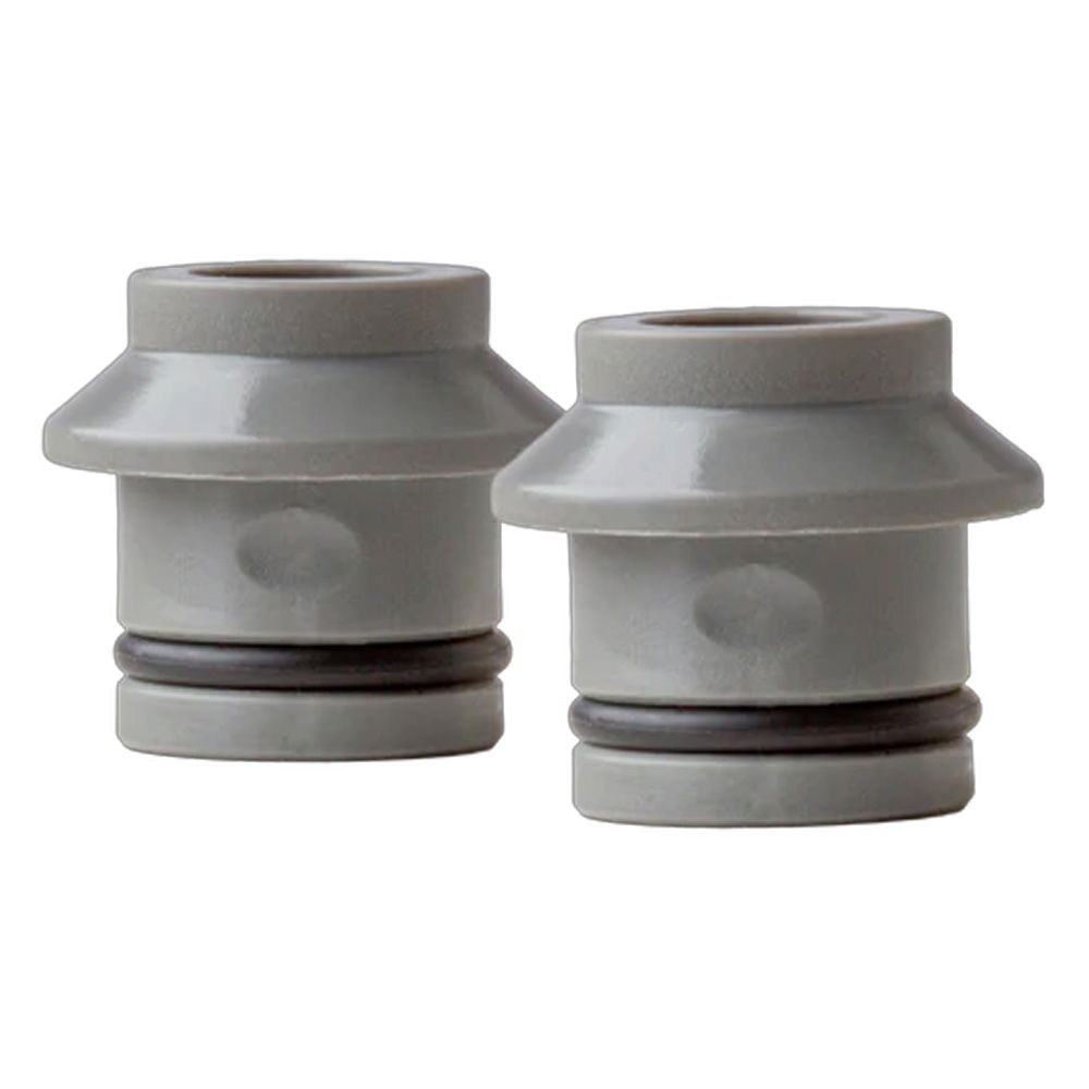 Pair of silver SeaSucker 12x100mm Huske fork mount plugs for bike transport accessories, shown side view.