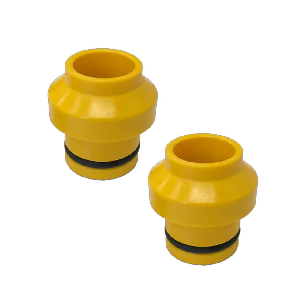 Pair of SeaSucker 15x110mm Boost HUSKE plugs for front hub fork mounts, black plastic accessories for bike wheel compatibility.