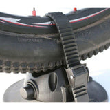 SeaSucker ladder strap upgrade securing rear wheel bike rack, showing in use for improved stability and security.