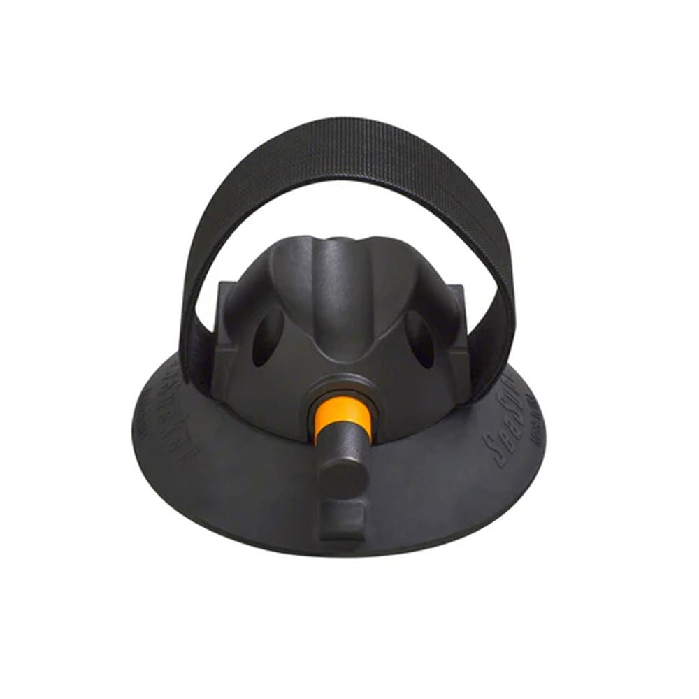 SeaSucker rear wheel strap for bike rack stability, compatible with Talon, Bomber, Mini Bomber, shown securing a bicycle wheel.