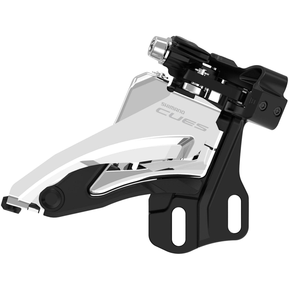 Shimano CUES FD-U4000-M double front derailleur for 9/10-speed MTB with LINKGLIDE technology, mounted on a bicycle component.