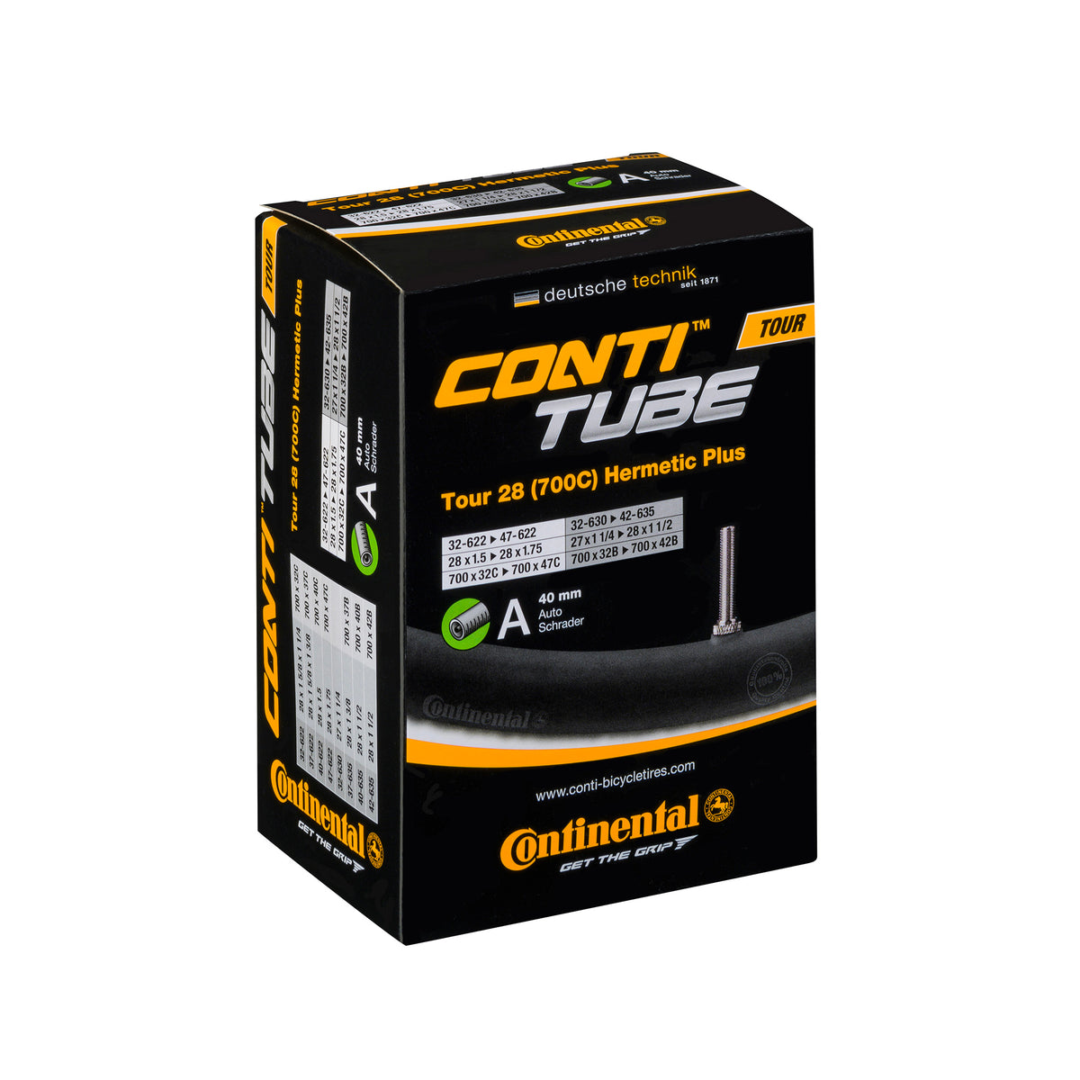 continental tube tour tube hermetic plus schrader 40mm valve p112189