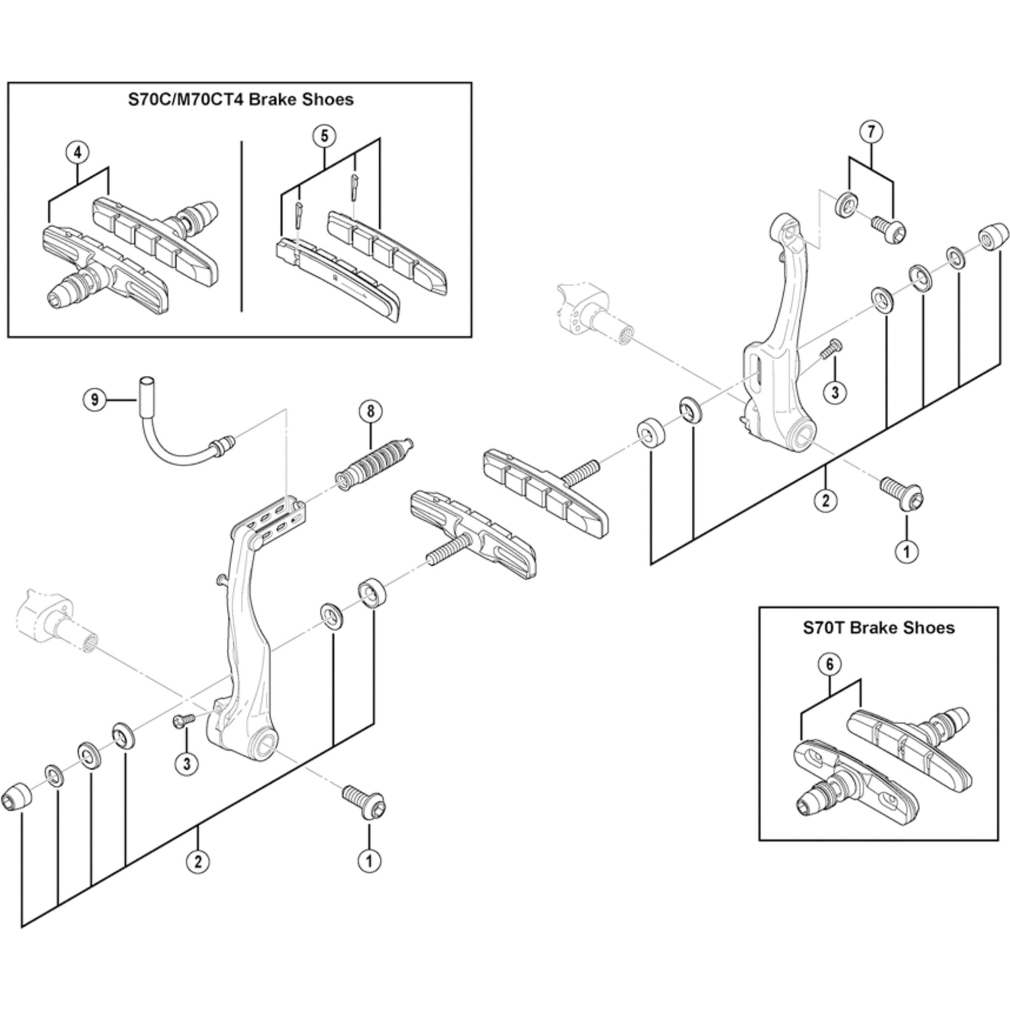 Shimano M70CT4 BR-T610SL Cartridge Type Threaded Brake Shoe, Alloy Rims, Pair