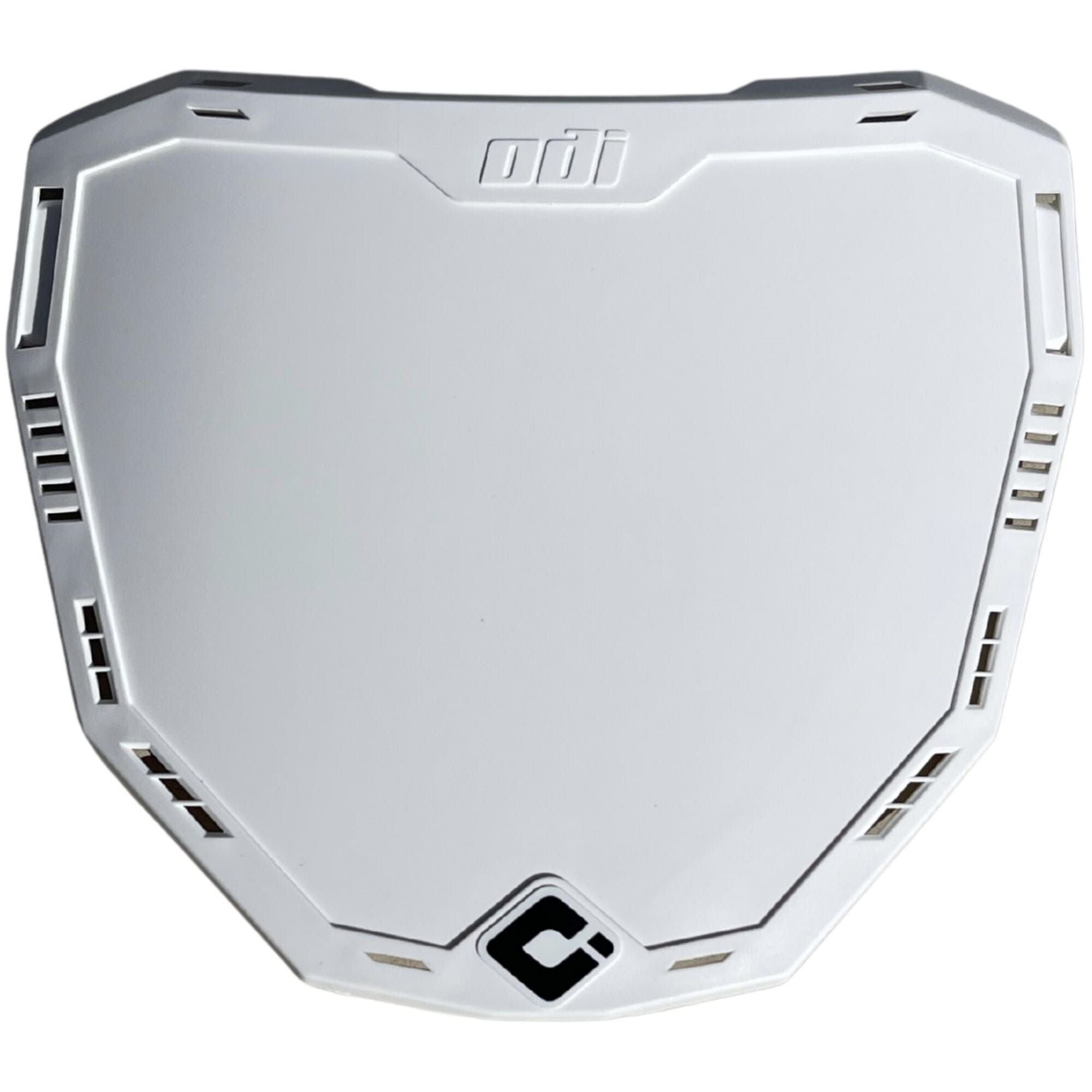 ODI Universal number plate for enduro bikes with adjustable offset mounting system, made of durable components.