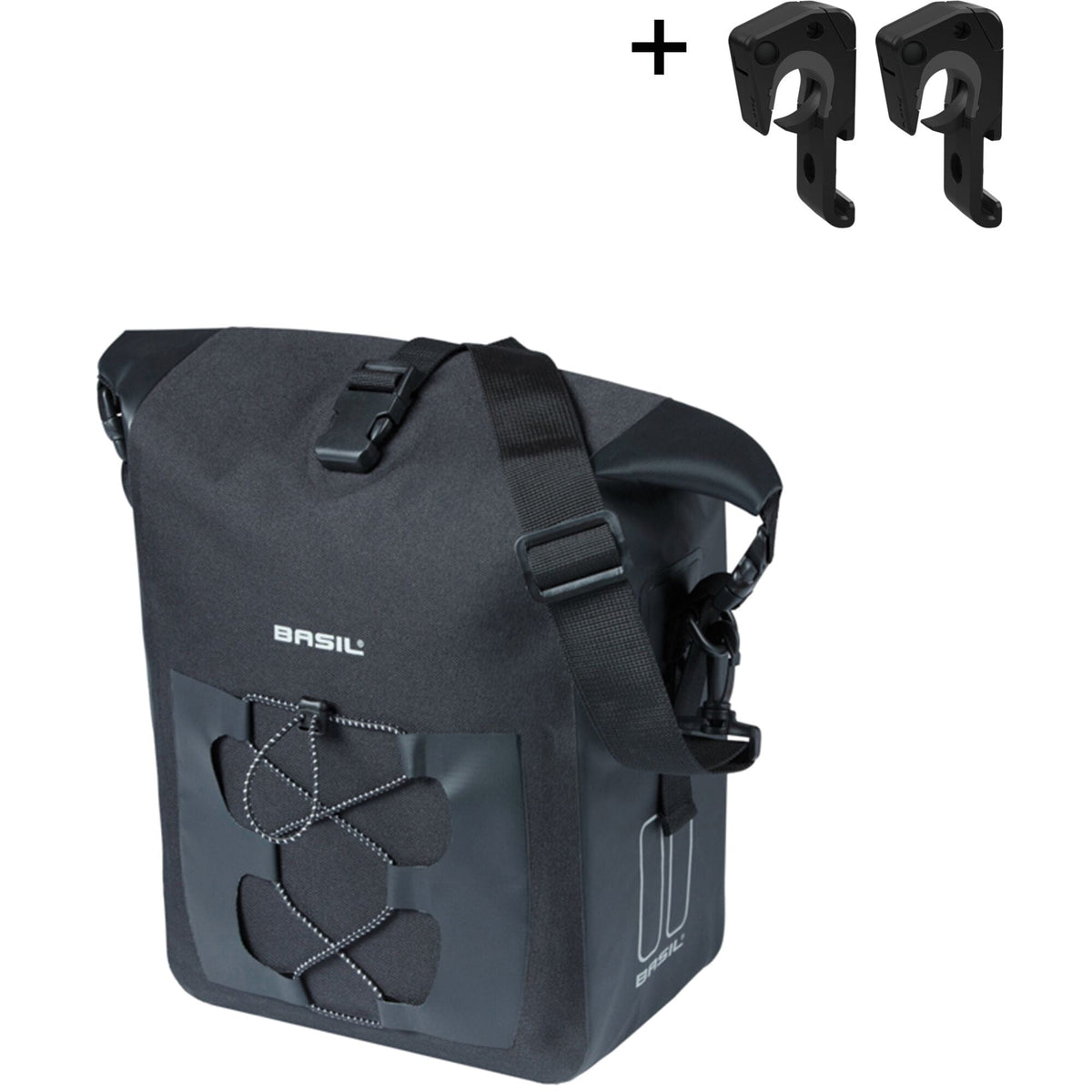 Basil Navigator waterproof single pannier bag with MIK hooks system, designed for bike accessories and commuting.