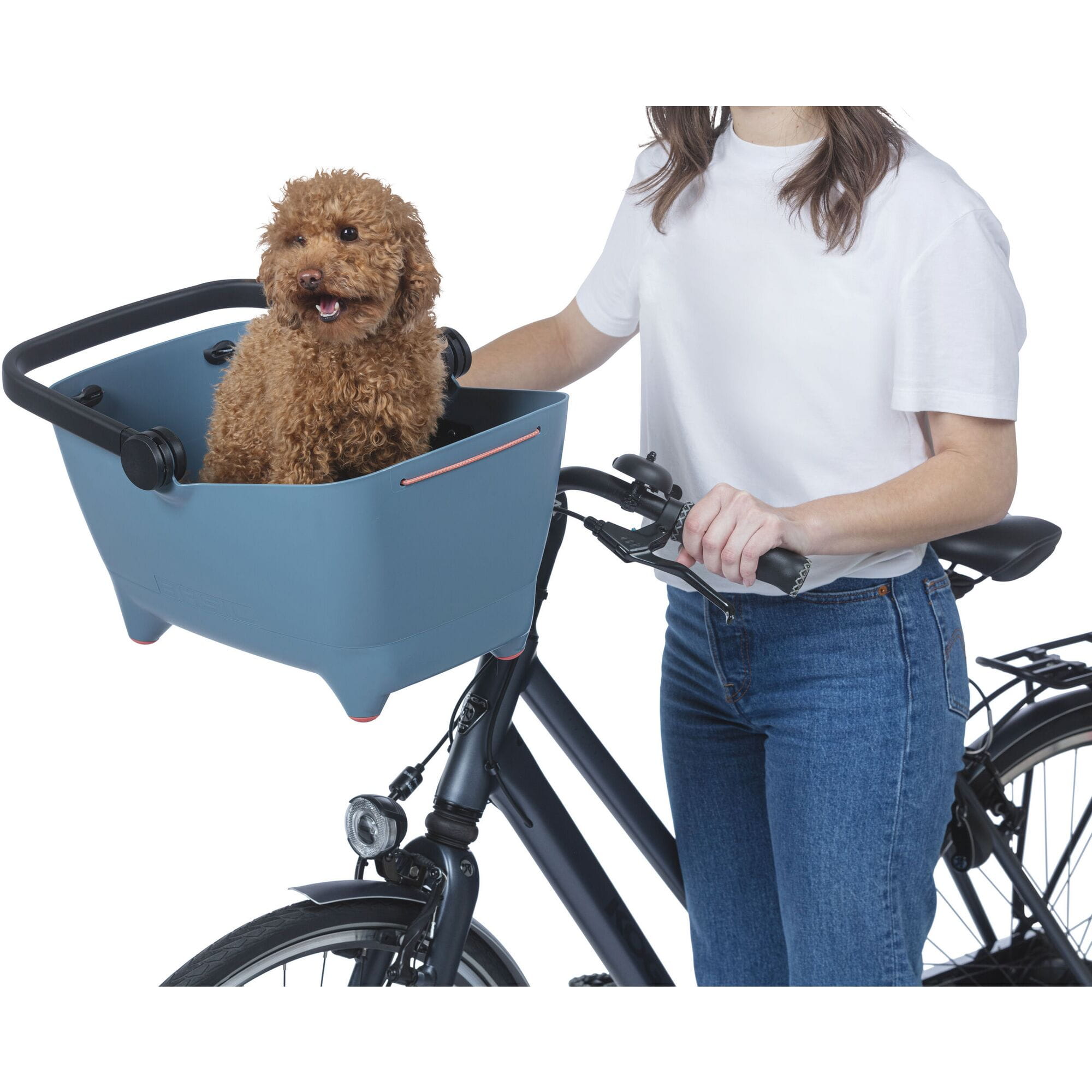 Basil Buddy KF - dog bicycle basket - front - faded denim