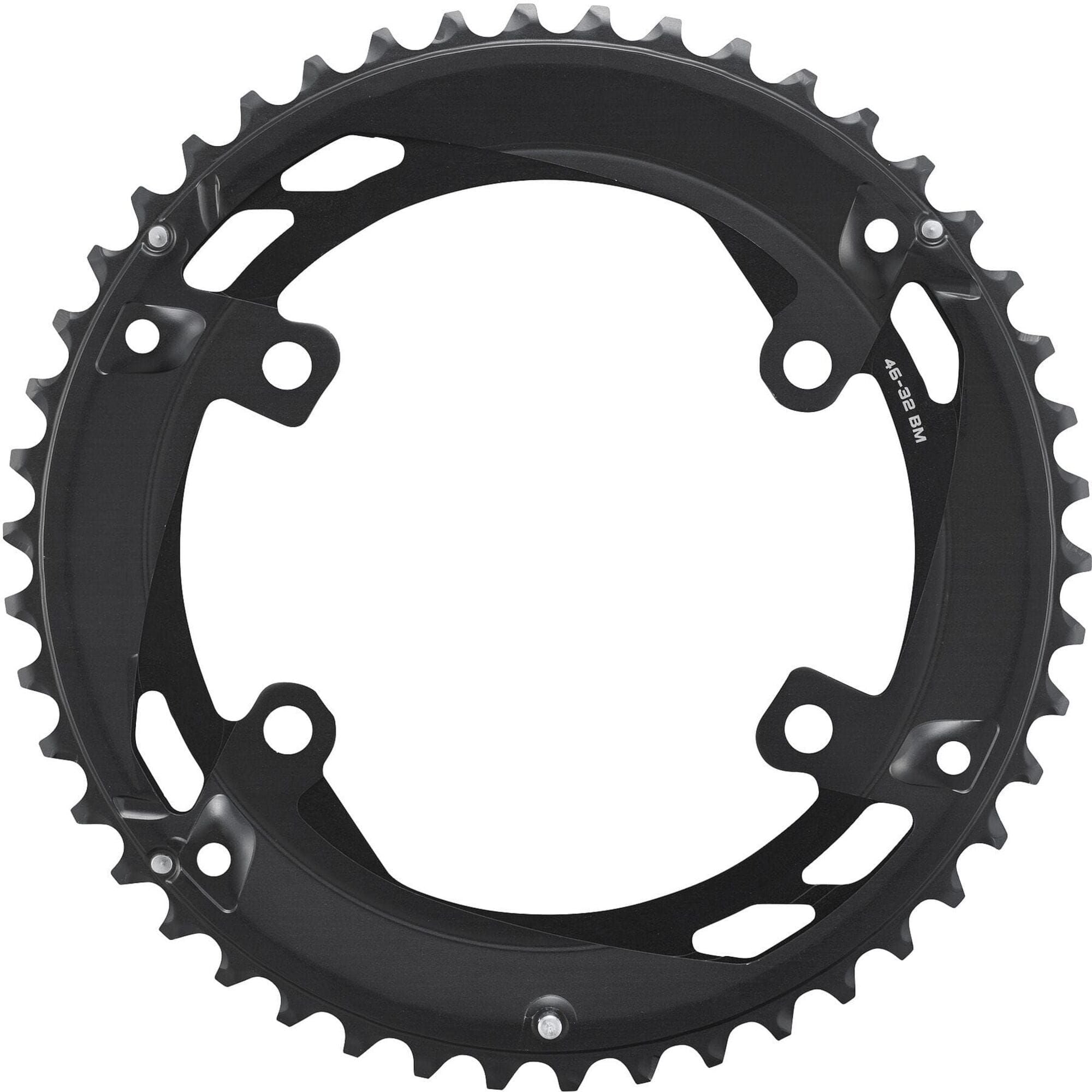 Shimano CUES FC-U6010-2 46-tooth 11-speed double outer chainring on crankset for bike components