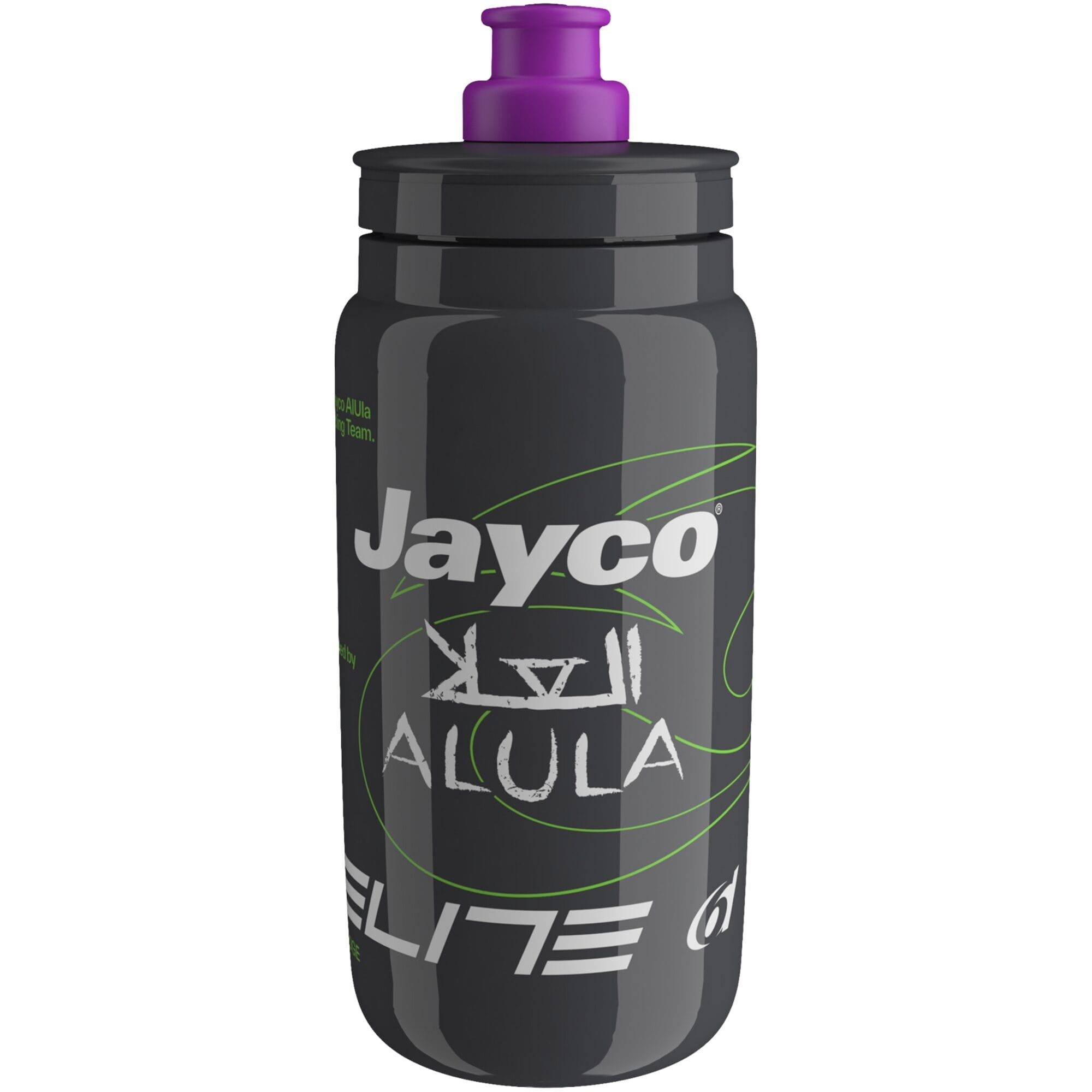 Elite Fly Racing water bottle for cyclists, BPA-free hydration bidon with ergonomic design and secure cap for easy drinking.