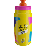 Yellow Elite Fly Tour De France Femmes 2026 cycling water bottle, 550 ml, with ergonomic design and secure cap.