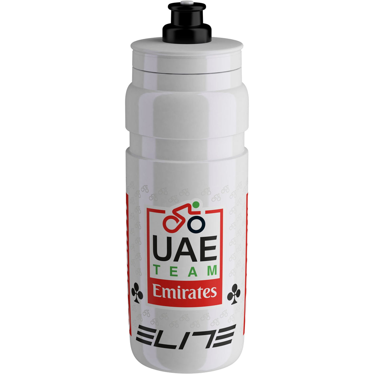 Elite Fly UAE Team Emirates 2026 750 ml BPA-free racing water bottle, sports accessory with a sleek design and leak-proof lid.