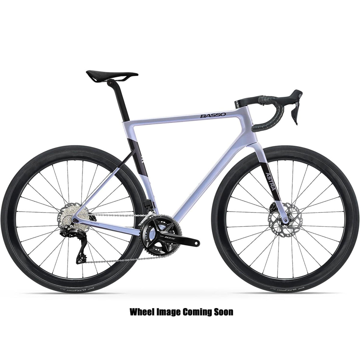 Basso Astra 105 Di2 road bike with Mavic Cosmic S wheels and hydraulic disc brakes, sleek frame and racing design.