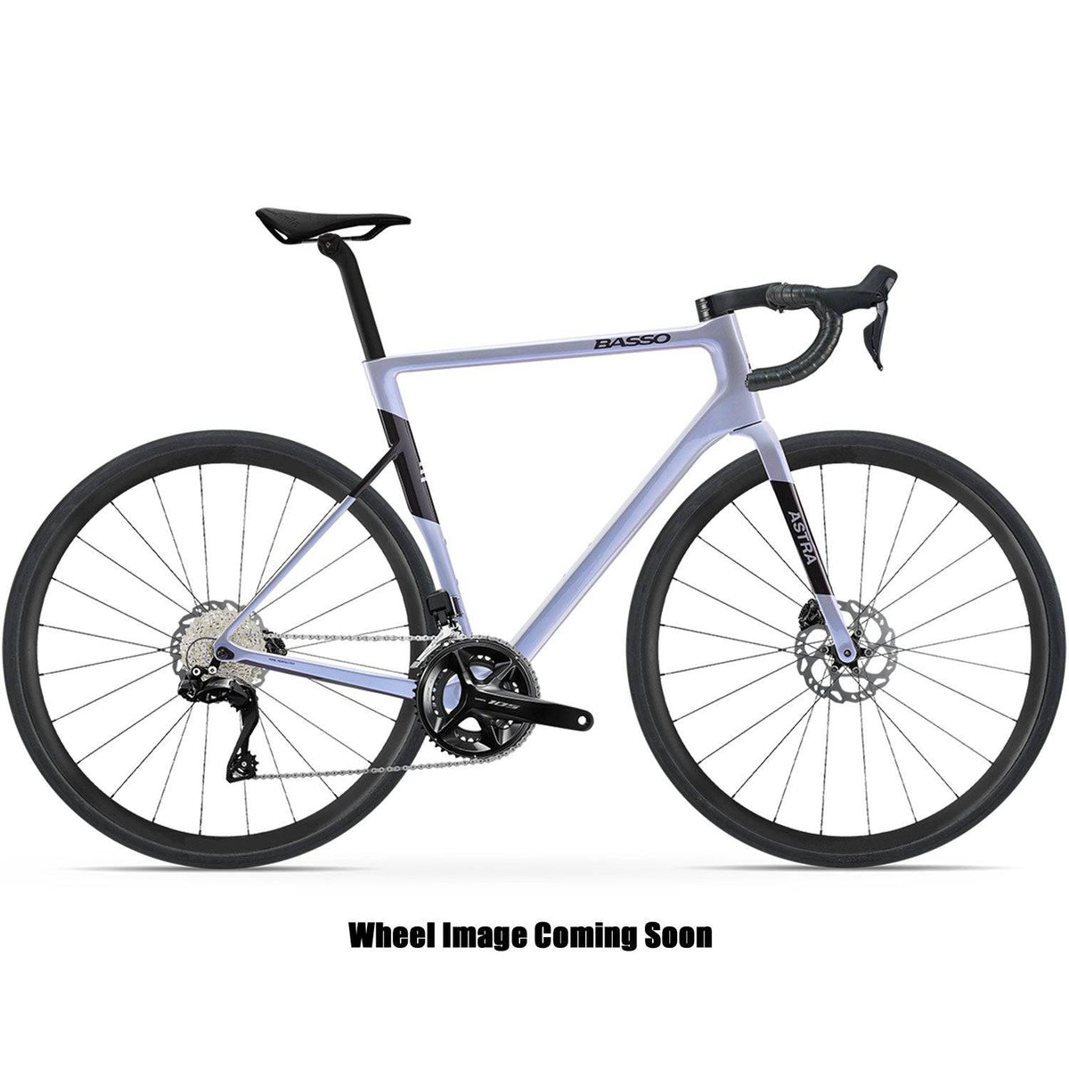 Basso Astra All-Road Carbon Bike with Shimano 105 Di2 and Aksium disc brakes, featuring sleek frame and drop handlebars.