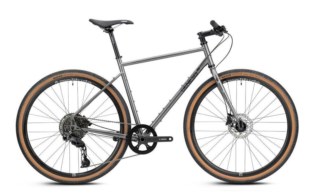 Genesis Croix de Fer 20 Flat Bar Gravel Bike 2026 with Shimano 1x11-speed drivetrain and hydraulic disc brakes, shown from side view.