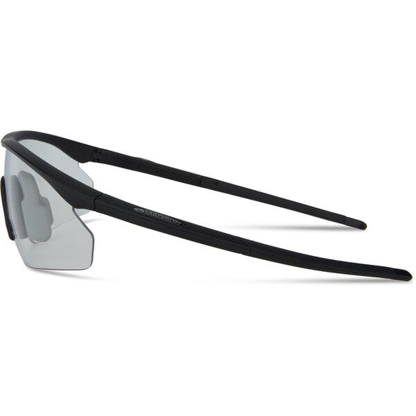 Madison Eyewear Shields matte black sunglasses with clear low-light lenses, stylish and protective eyewear for everyday wear.