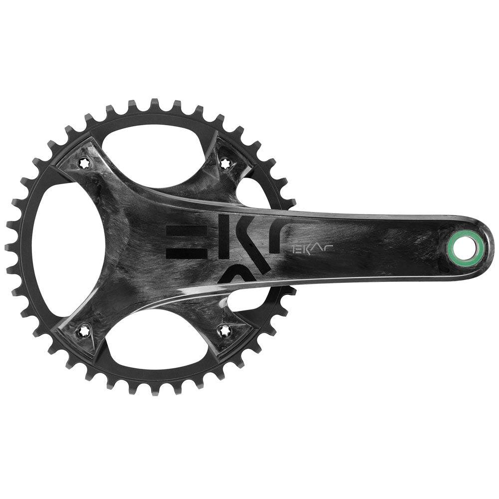 Campagnolo Ekar 13X gravel and all-road bike crankset with chainrings and crank arms, designed for 1x gravel cycling.