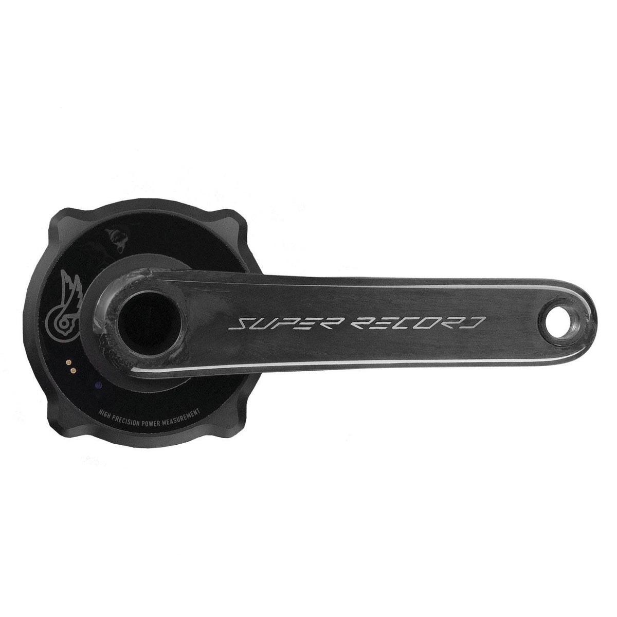 Campagnolo Super Record Wireless 1x13 Road Cycling Power Meter Crank Arms, black and silver, with integrated power meter display.