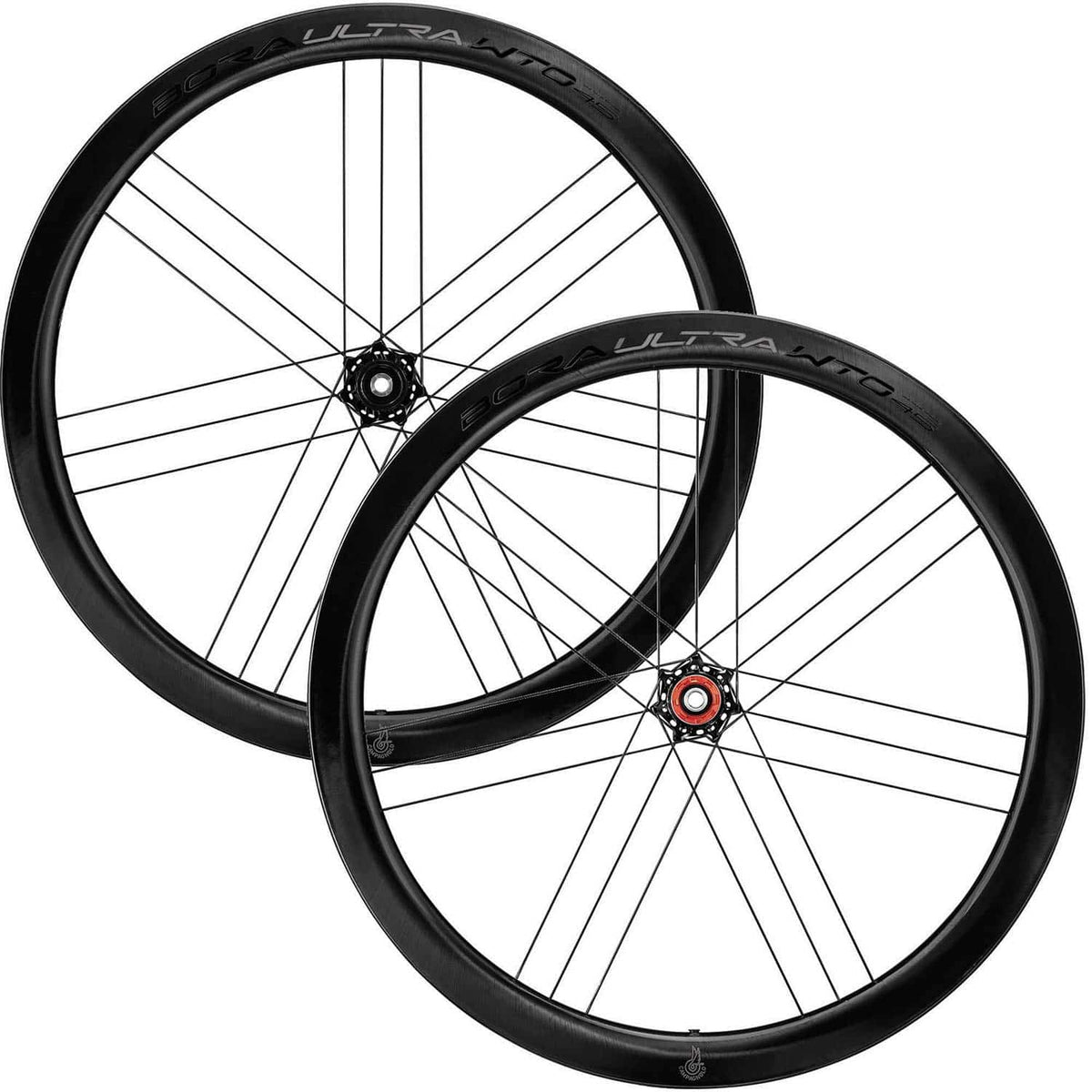 Campagnolo Bora Ultra WTO 45 C23 2-Way Fit disc road bike wheelset with chrome finish, showing aerodynamic rims and disc brake compatibility.