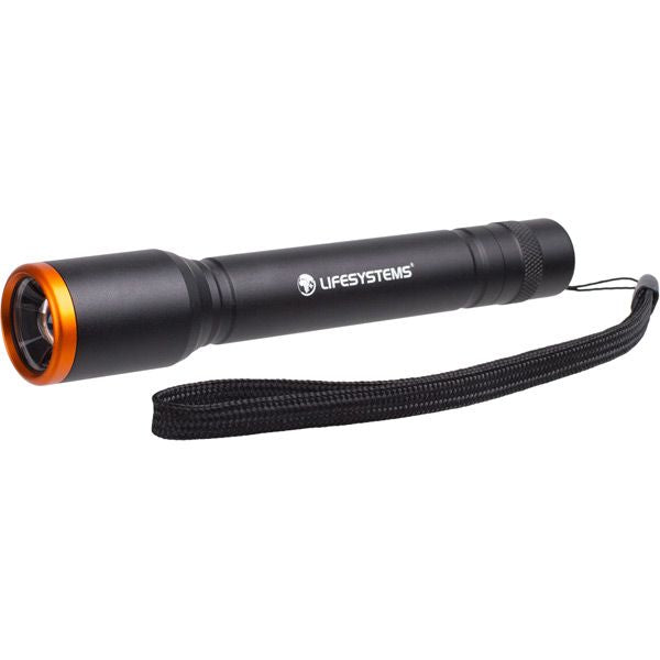 Lifesystems Intensity 480 Torch with adjustable beam, waterproof outdoor LED flashlight, wrist strap, and 480 lumens brightness.