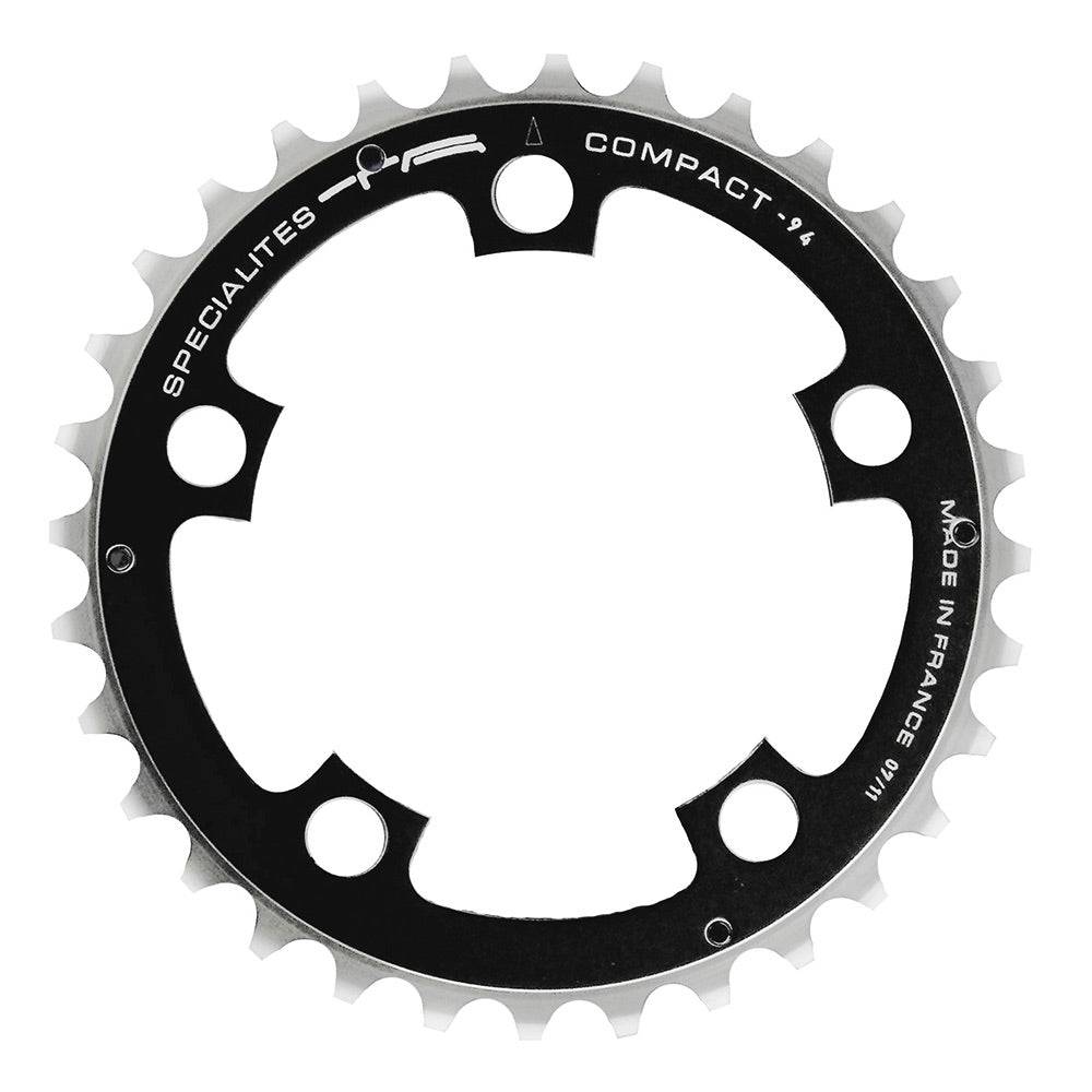 Specialites TA 94pcd 5-arm 9x chainring for MTB transmission systems, black metal component with chainring teeth.