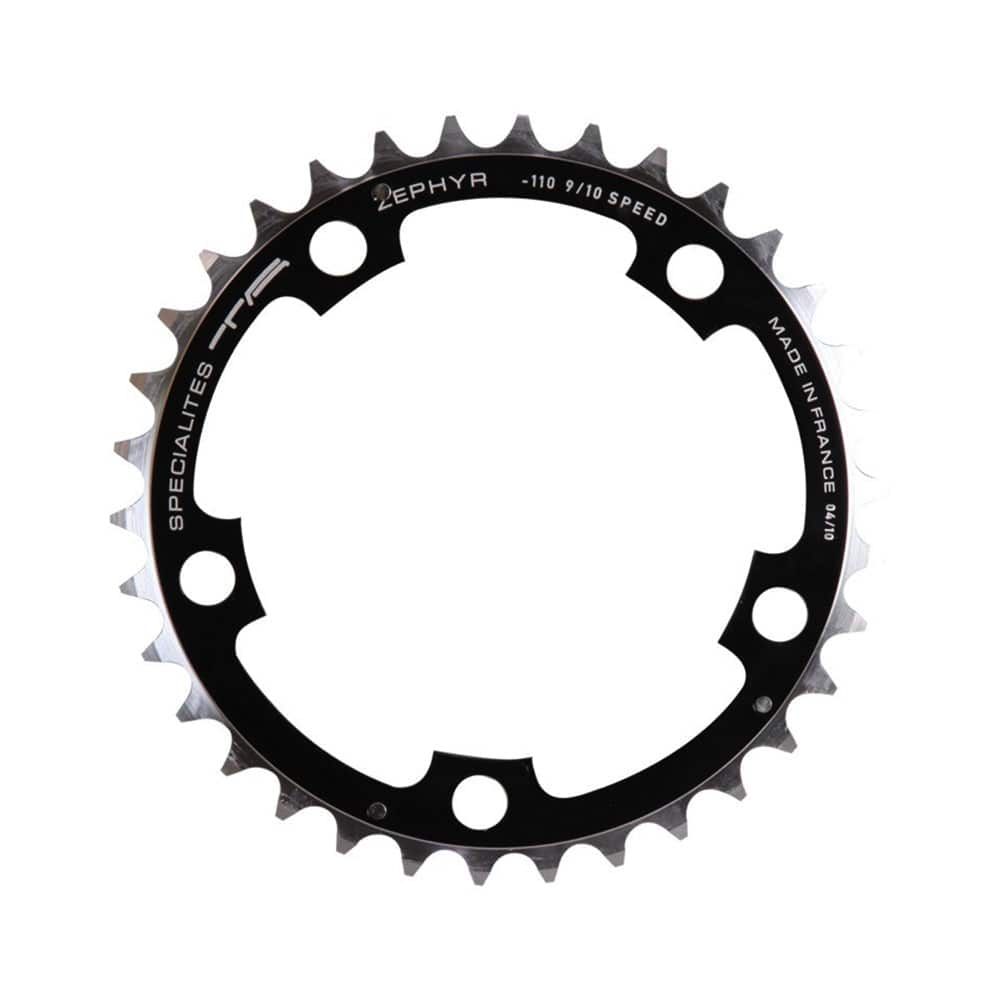 Specialites TA Zephyr 110pcd 5-arm inner chainring for 8-11 speed road bike components, black finish, detailed gear teeth design