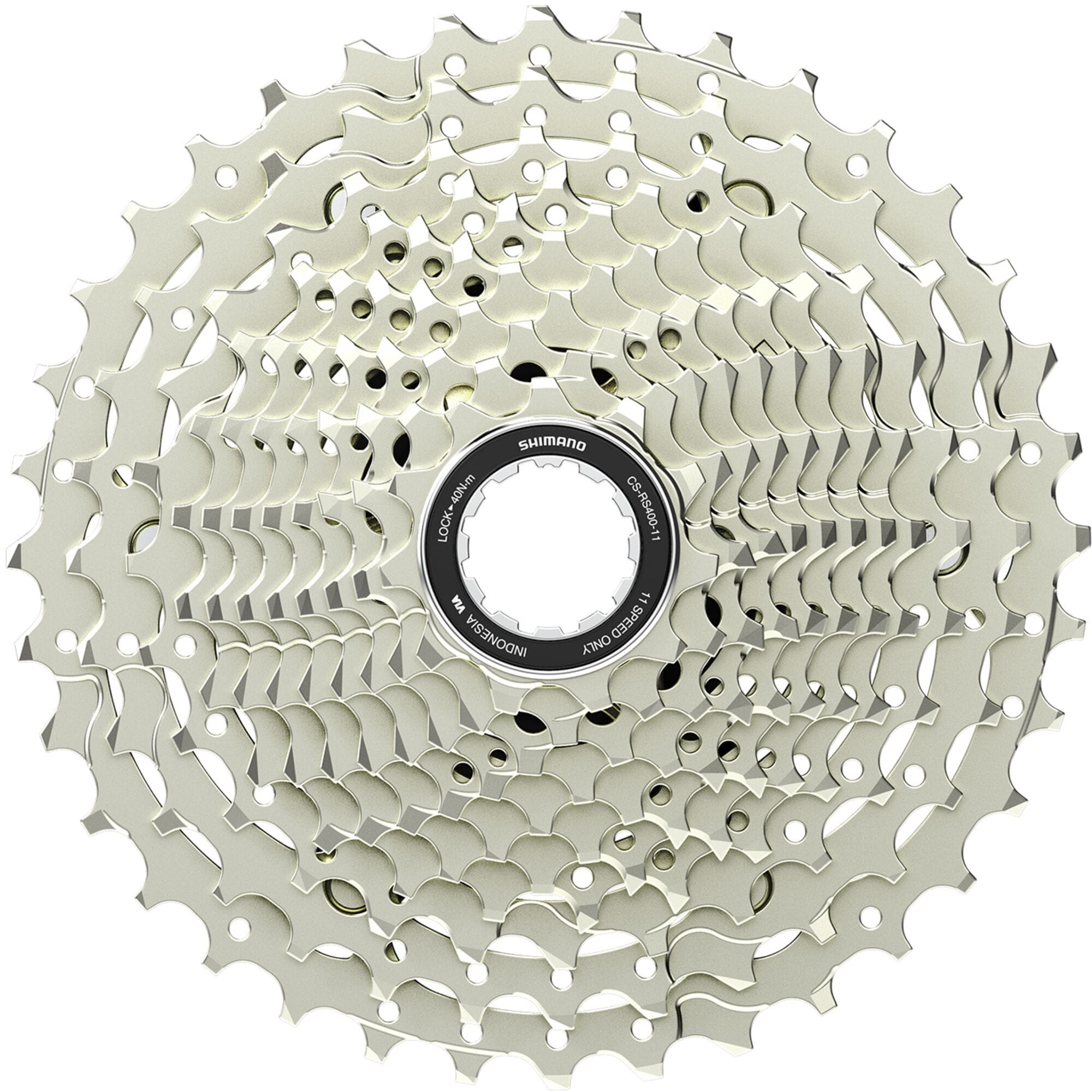 Shimano Tiagra CS-RS400 11-speed road bike cassette with Hyperglide sprockets for smooth gear shifting.