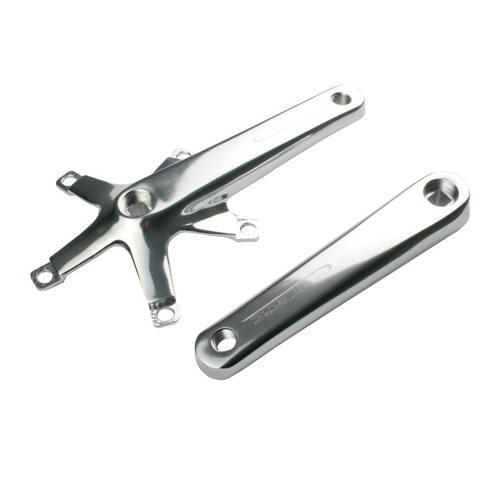 Genetic Cranks Tibia single track cranks with 5-arm 144 BCD spider for track bikes, showing the crankset and spider details.