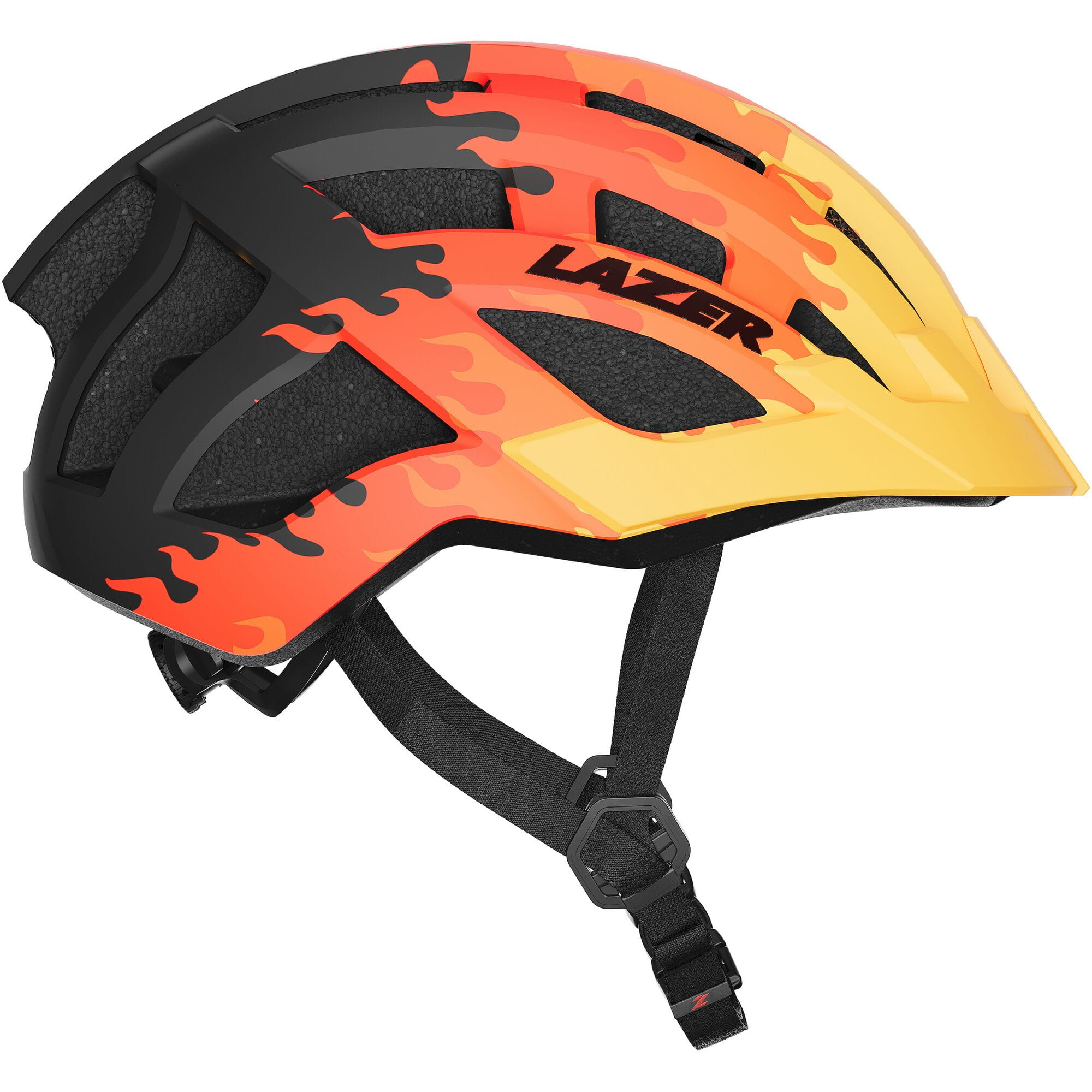 Lazer J2 kids mountain bike helmet with ventilation and TS+ retention system, shown in a vibrant color with adjustable straps.