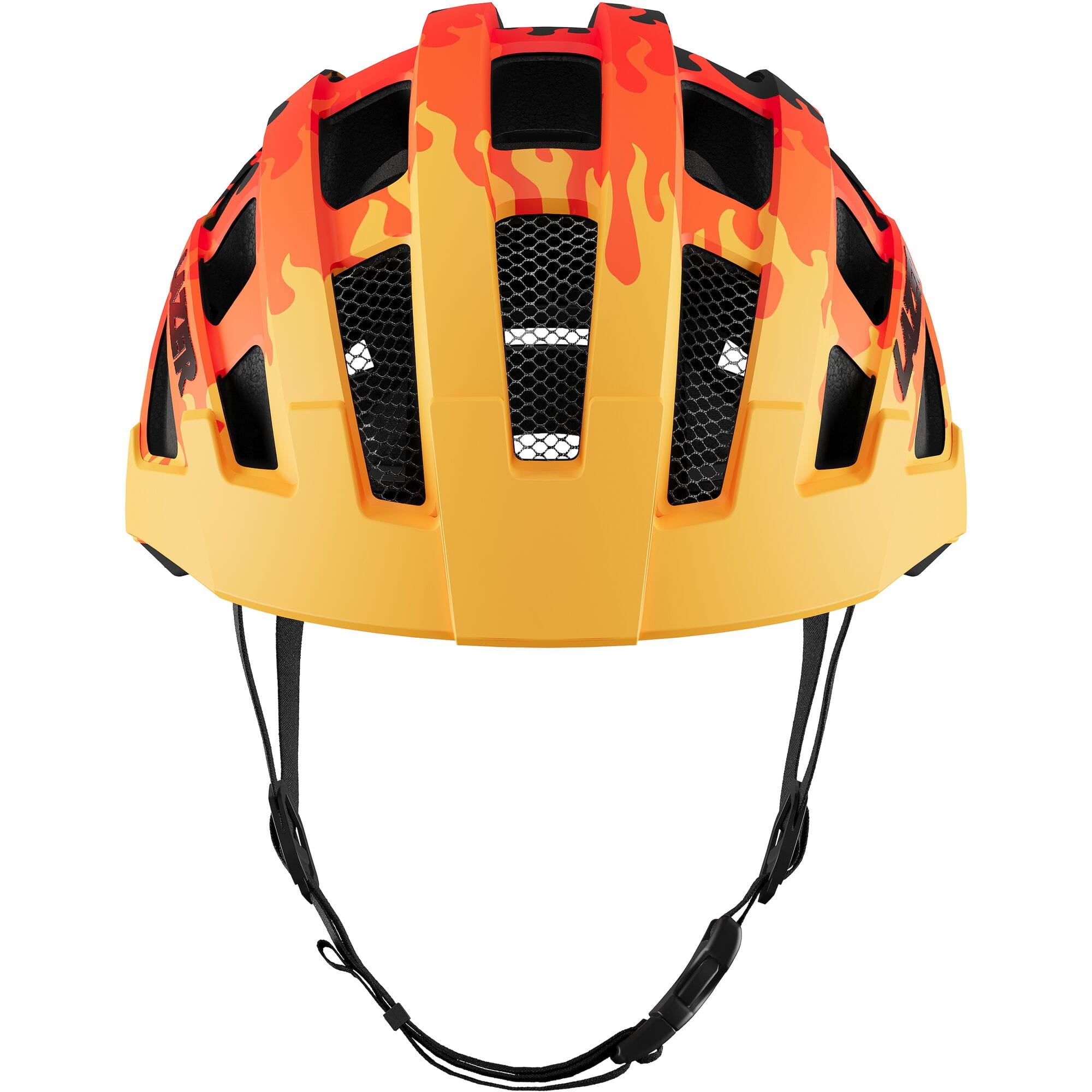 Lazer J2 kids mountain bike helmet with ventilation and TS+ retention system, shown with adjustable straps and bright design
