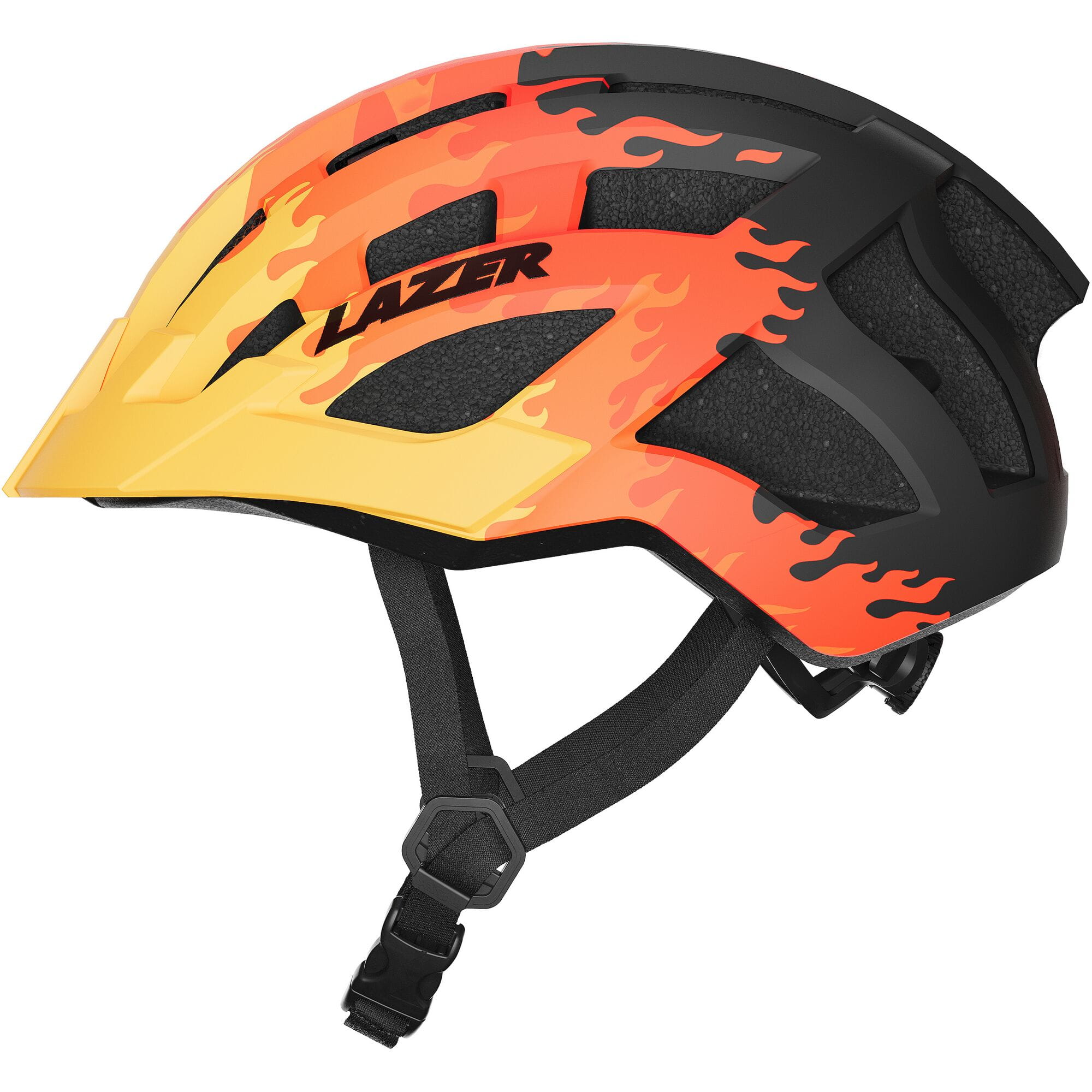 Lazer J2 kids mountain bike helmet with ventilation and TS+ retention system, featuring adjustable straps and a secure fit.