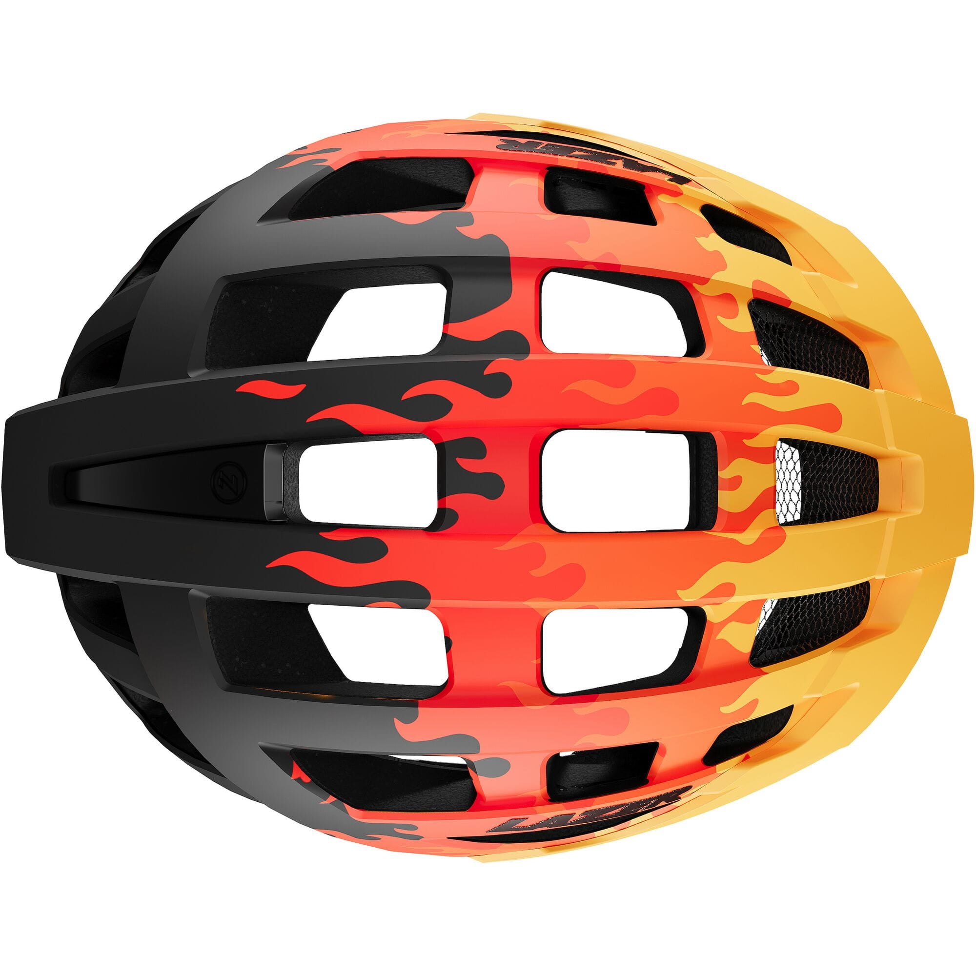 Lazer J2 kids mountain bike helmet with TS+ retention system and ventilation, shown in a natural outdoor setting.
