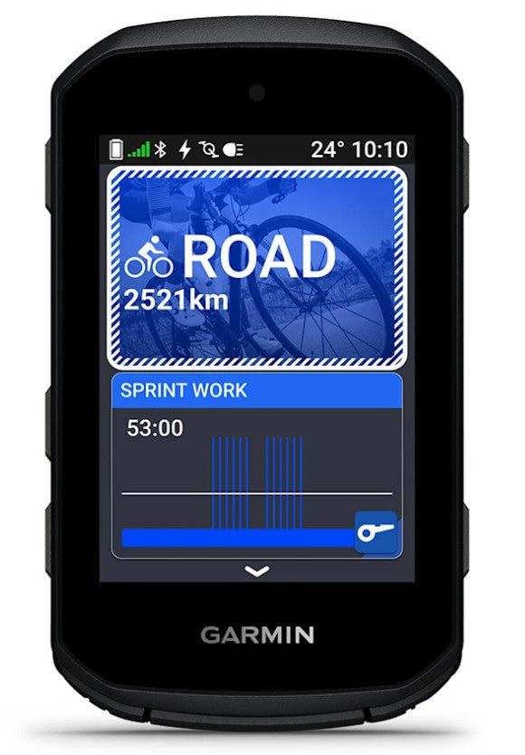 Garmin Edge 550 GPS cycling computer with performance tracking and coaching features, mounted on bike handlebars.