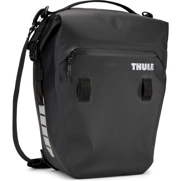 Thule Shield Commuter 22L Waterproof Black Pannier with Laptop Sleeve, designed for bike commuting accessories.