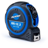 Park Tool RR-12.2 tape measure with 3.65m length, metric and imperial markings, retractable workshop tool in use.