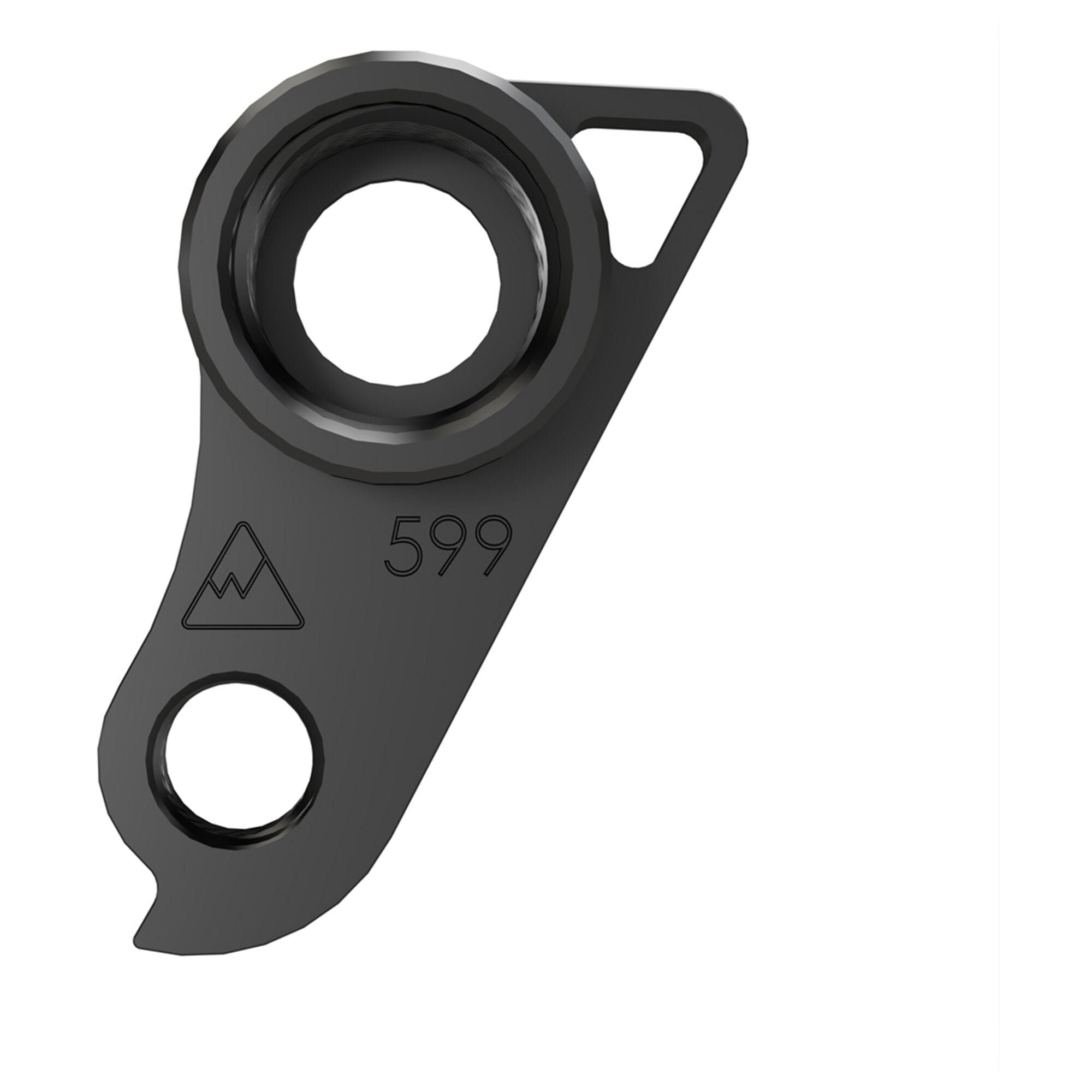 Wheels Manufacturing replaceable derailleur hanger dropout 599 for Kona bikes, showing the metal component attached to bike frame.
