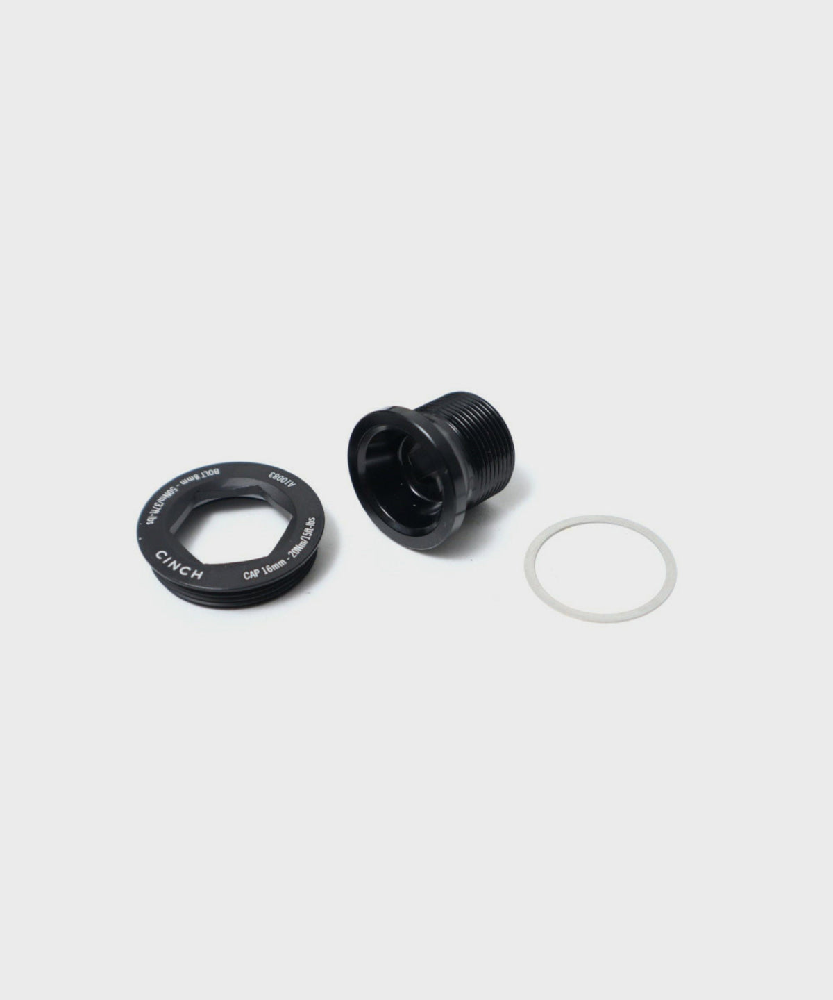 Race Face Cinch bolt and puller cap in black, M18 x 15mm replacement component for Cinch cranksets.