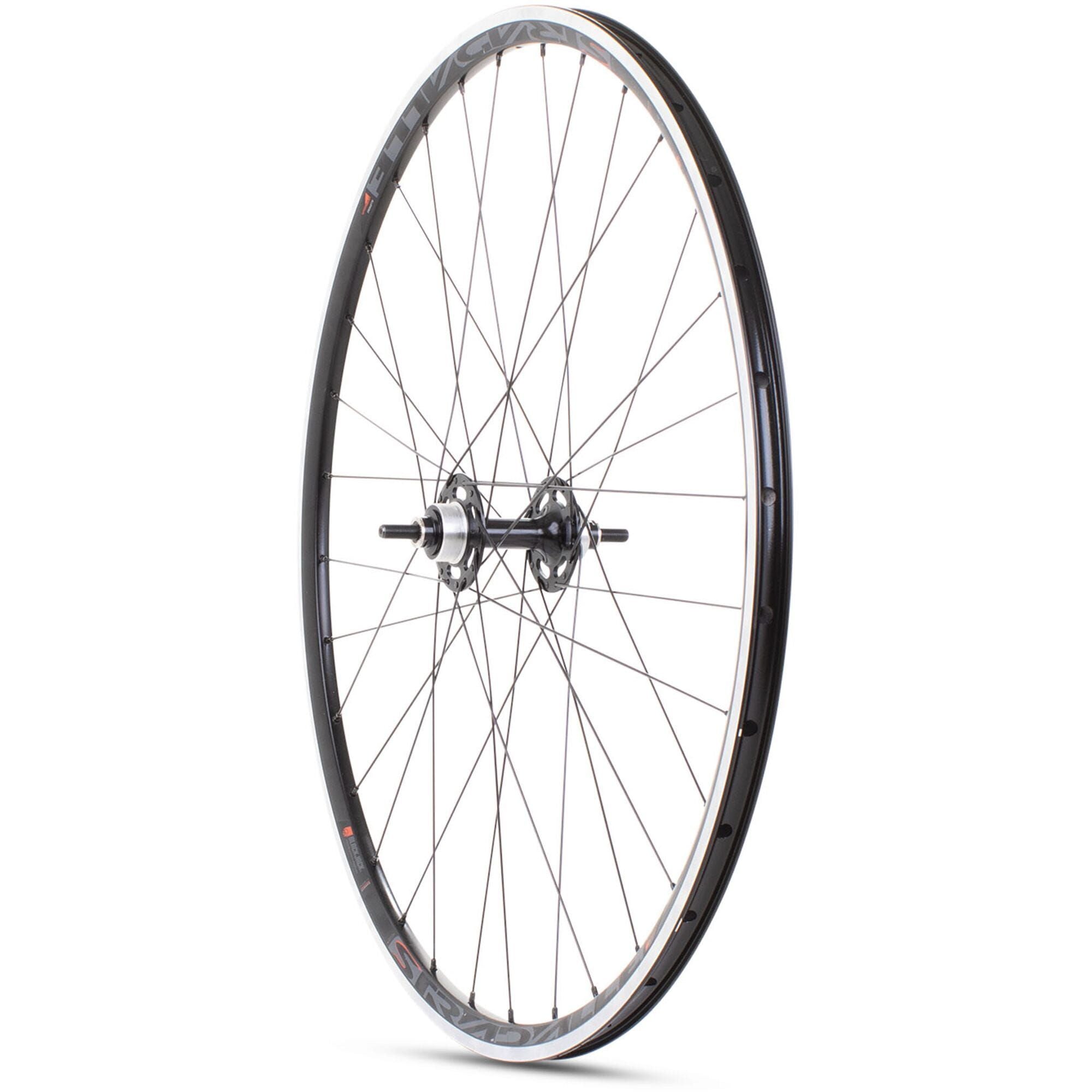 Black M Part Wheels rear track wheel with 700c rim and 16-tooth sprocket, suitable for road and track cycling components.