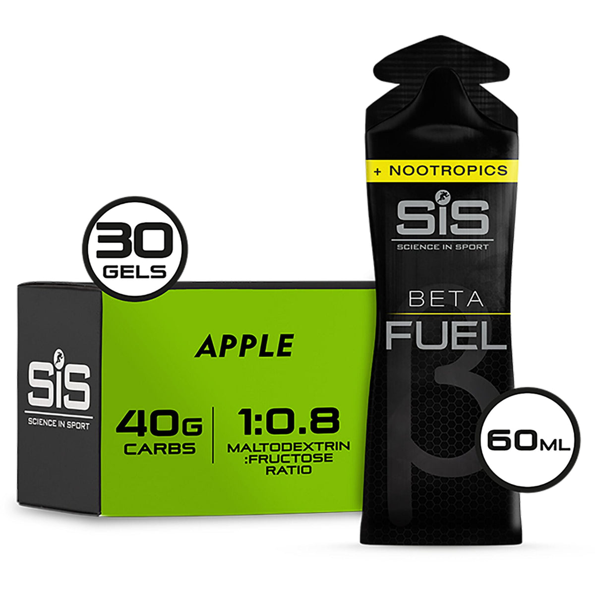 Science In Sport Beta Fuel energy gels and nootropics pack, 30-count endurance fueling accessories for athletes and active lifestyles.