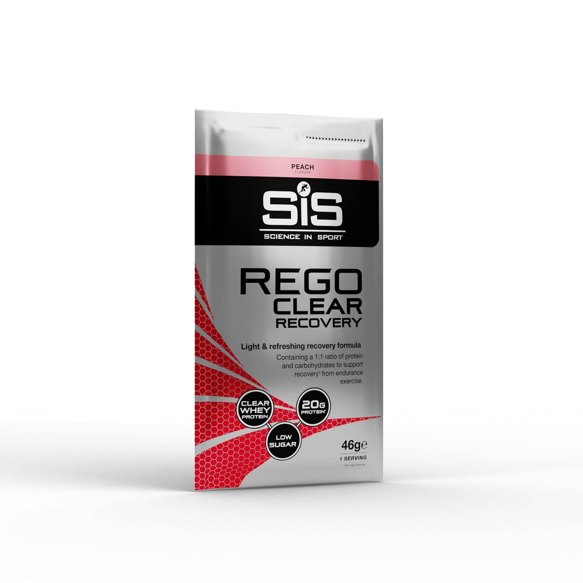 Science In Sport Rego Clear whey protein drink in a clear bottle, low sugar recovery supplement, designed for post-workout hydration.