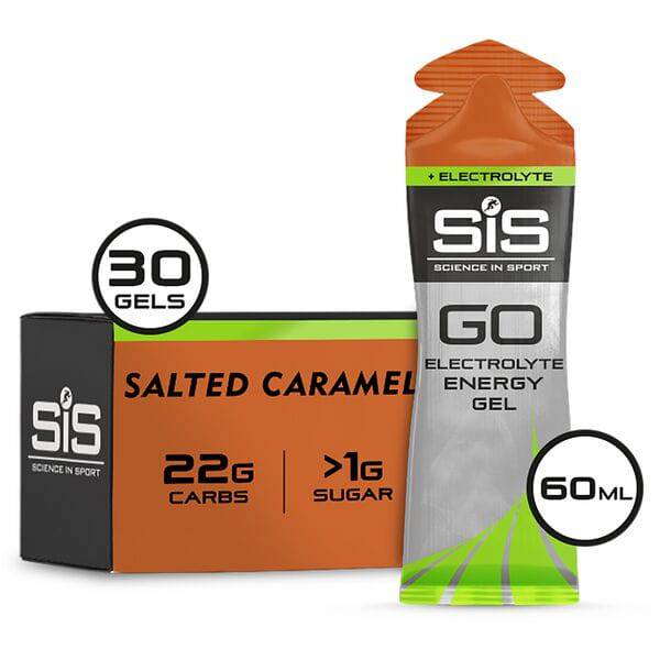 Science In Sport GO Energy + Electrolyte Gel, isotonic energy gel for athletes, in a small portable packet with branding.