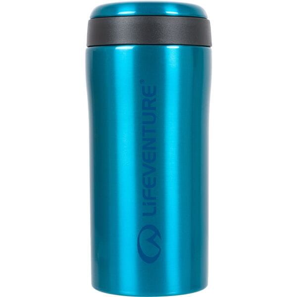 Blue Lifeventure 300ml vacuum insulated thermal mug with leak-proof lid, designed for travel and outdoor accessories.