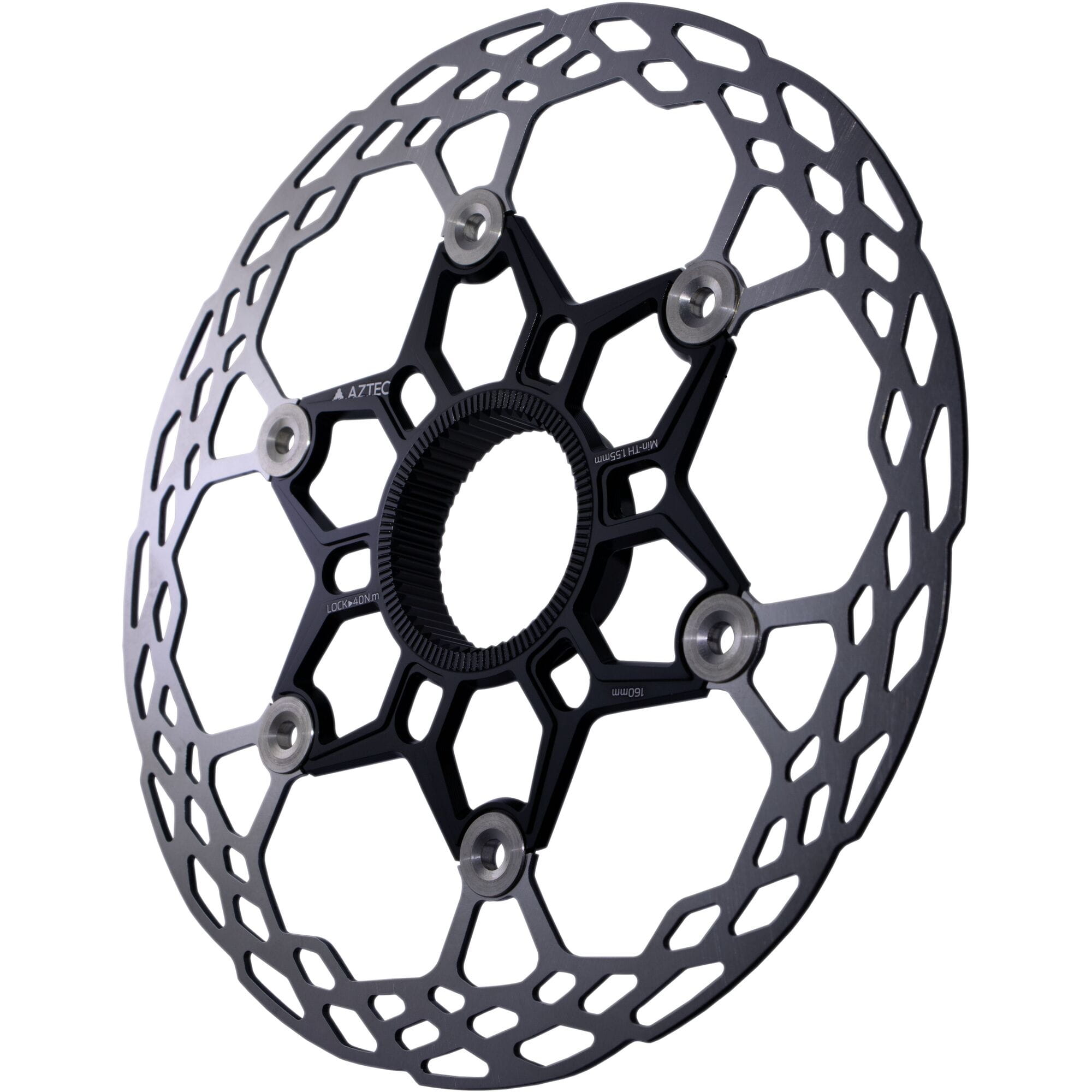 Aztec HexVent Ultra Lightweight Floating Rotor with center lock for high-performance bike braking, featuring vented design.
