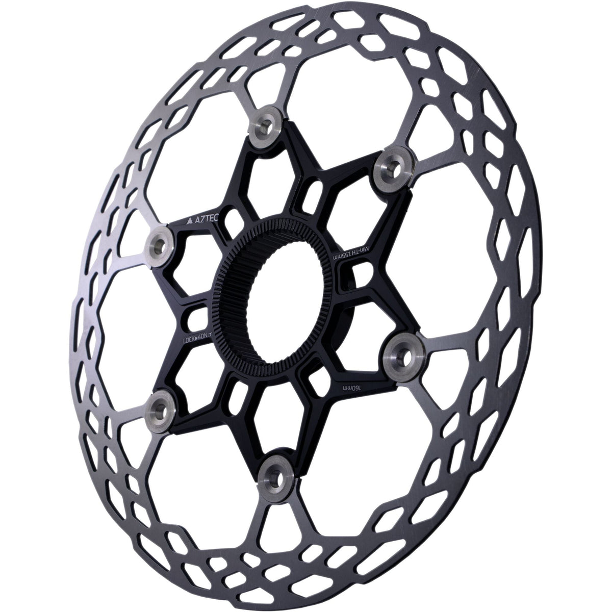 Aztec HexVent Ultra Lightweight Floating Rotor with center lock for high-performance bike braking, featuring vented design.