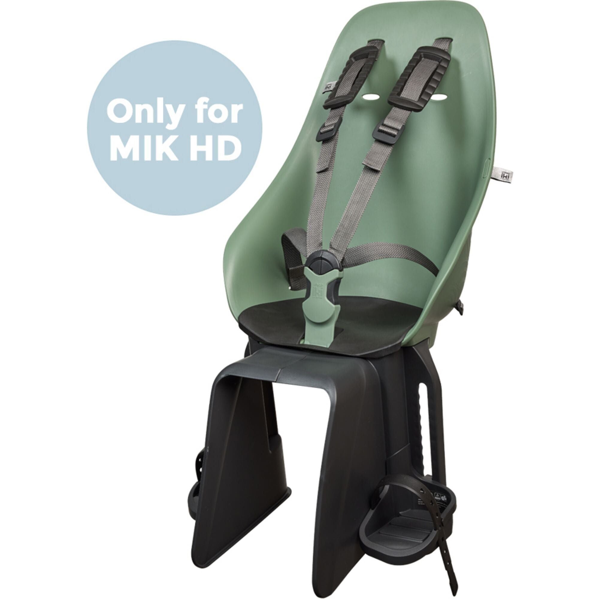 Urban Iki TA-KE MIK HD rear child bike seat with MIK HD system and Click & Go attachment, shown mounted on a bike.