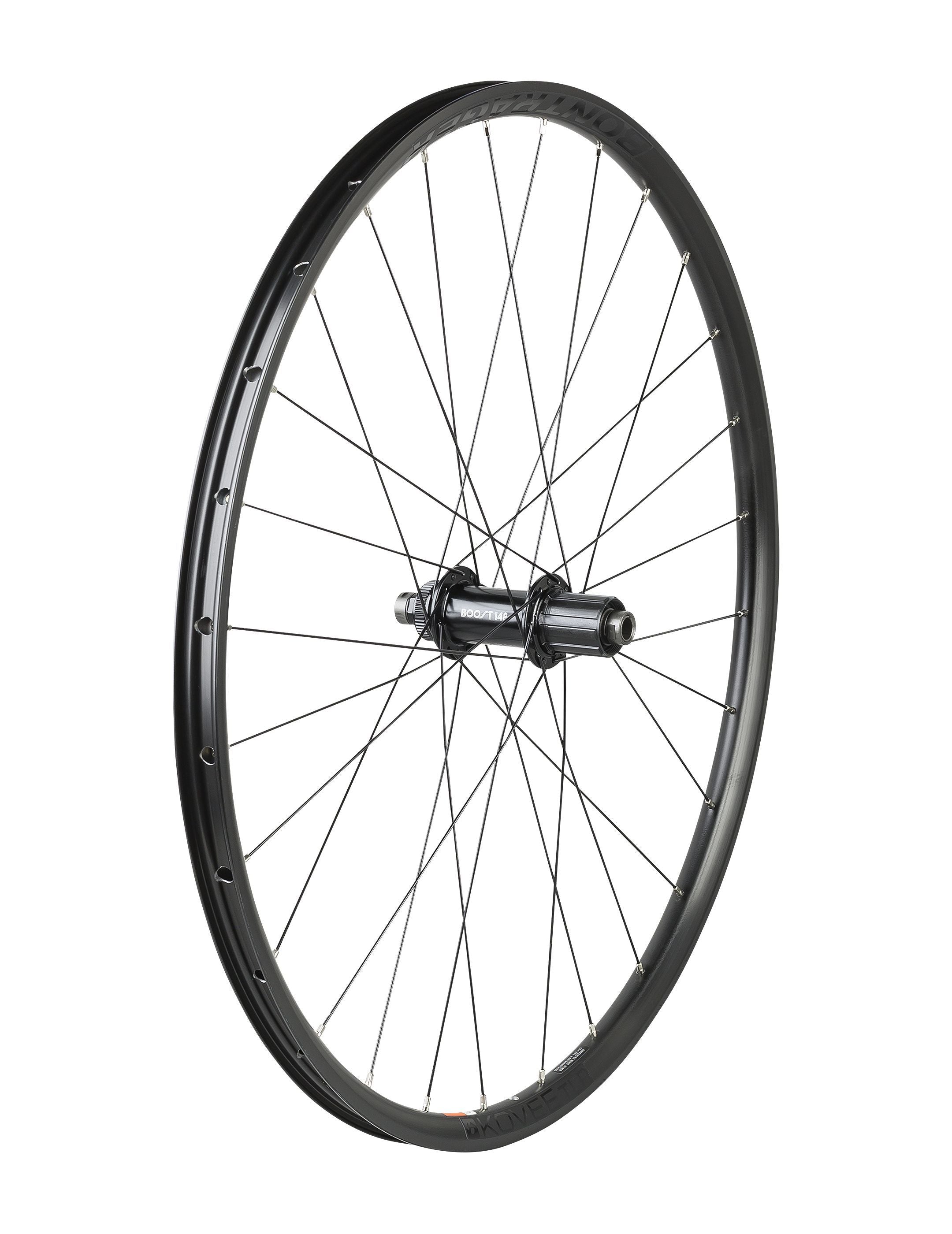 Bontrager Kovee TLR Boost 28-hole 27.5-inch MTB wheel with centerlock disc, tubeless-ready mountain bike component.