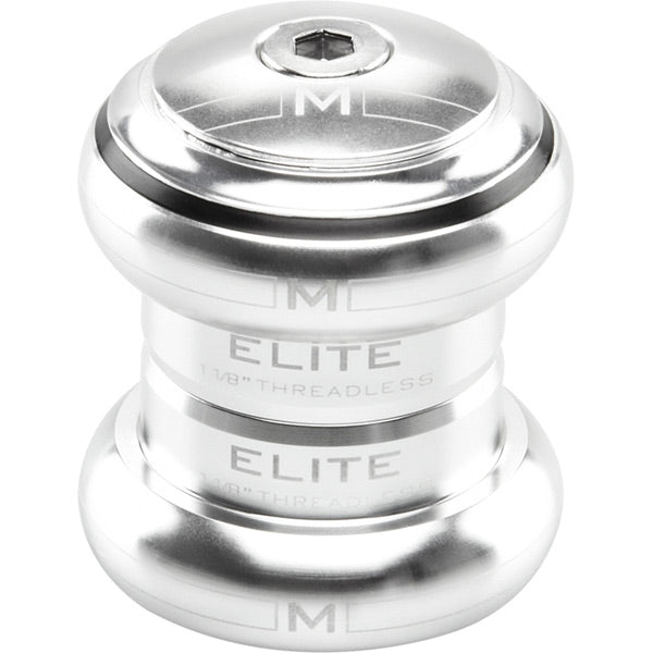 M Part Elite 1-1/8" threadless headset in silver, with EC34/28.6 and EC34/30 components for cycling bike assembly.