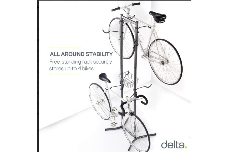 Delta Storage Stands - Free Standing 4-Bike Rack with Basket | Swinnerton Cycles