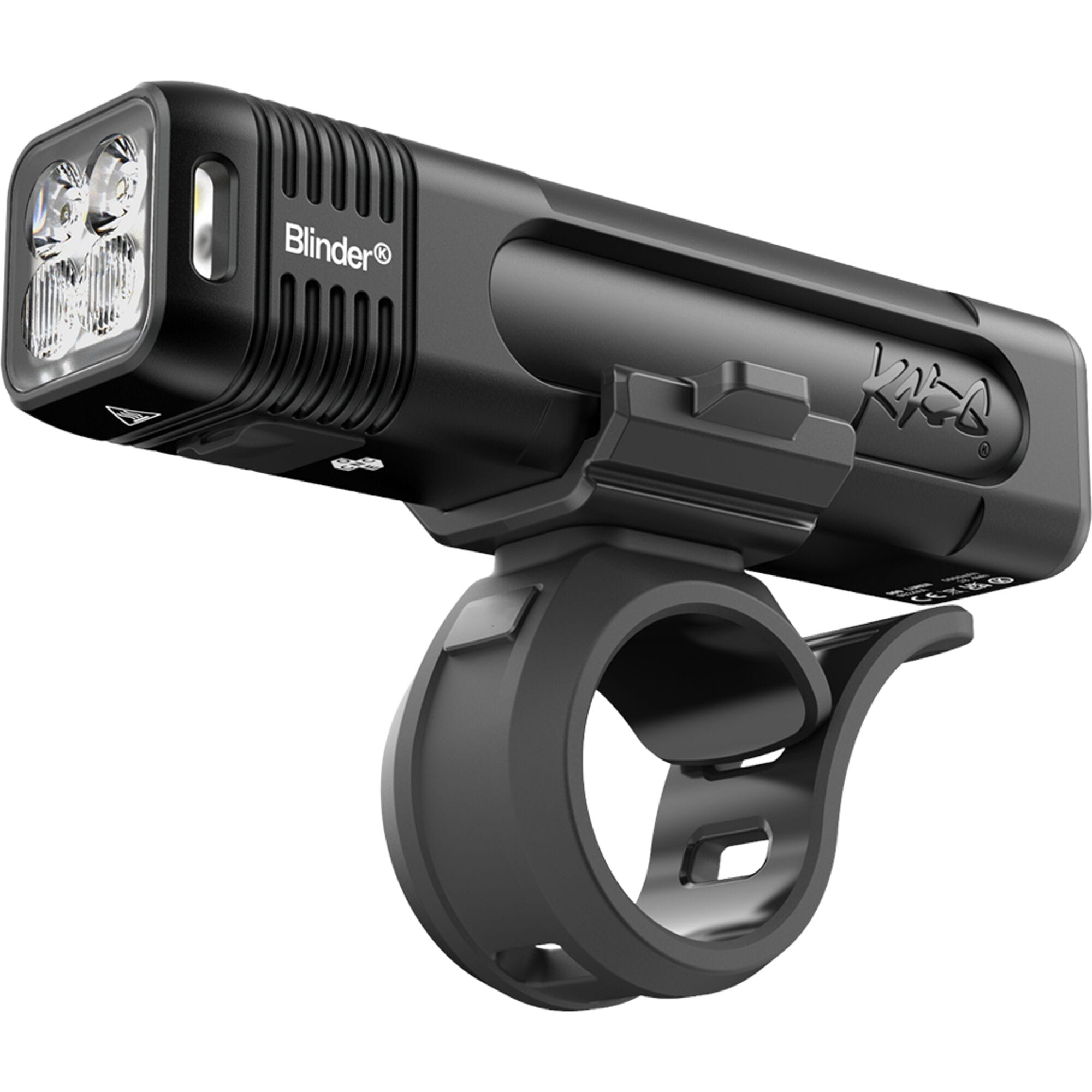 Knog Blinder Pro 700 front bike light showing its compact design, USB-C port, waterproof IP67 rating, and bright LED beam.